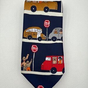 Renaissance Hand Made Men Necktie School Bus Motif